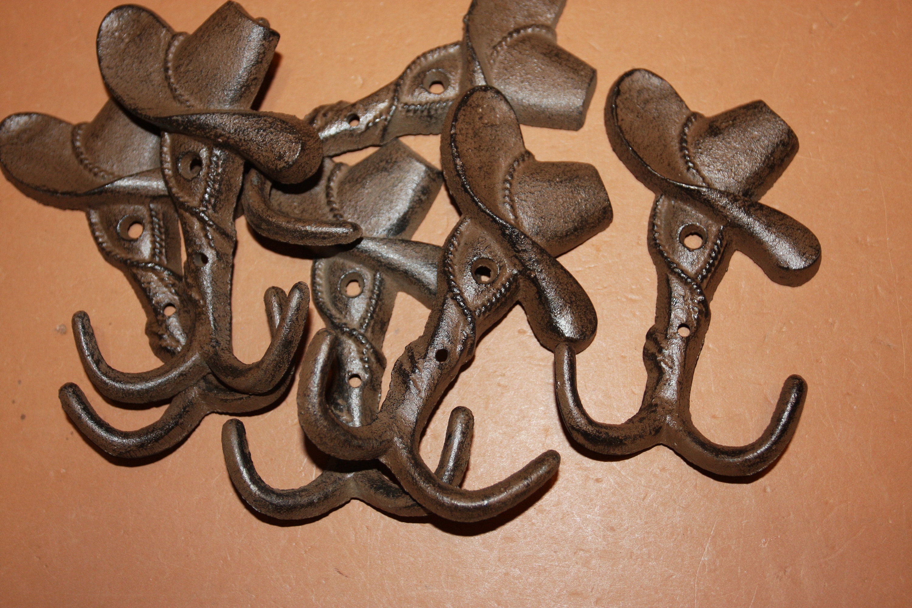 4pc Cowboy Hat Wall Hooks Cast Iron Free Shipping W6 Etsy