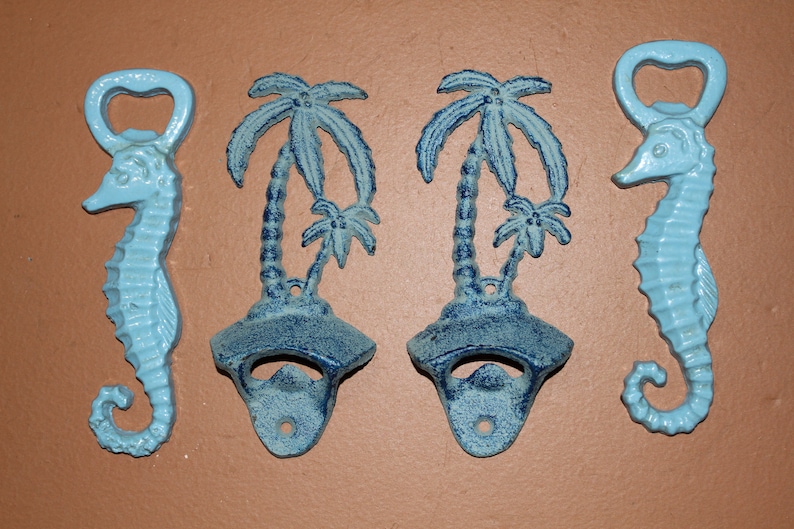 Seahorses And Palm Tree Cast Iron DB 2,5 Bottle Openers Tiki Bar Free Ship