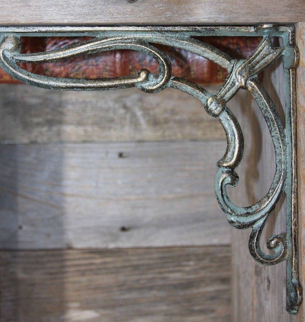 Antique-style Art Deco Bronze-look Shelf Brackets, Solid Cast Iron, 9…