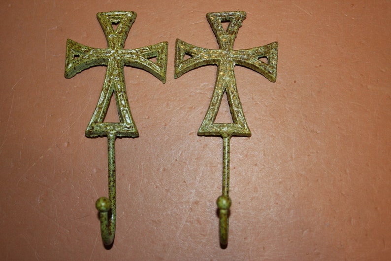 CROSS Wall Hook With A Rustic Gold/green Color Spiritual Etsy