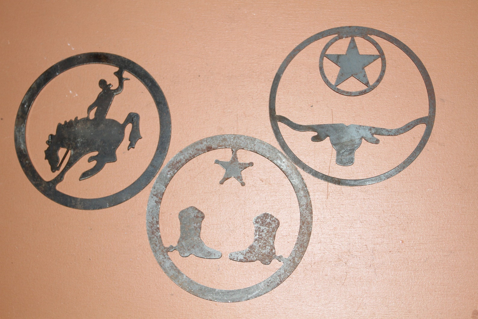 Western Silhouette Metal Round Cutouts Picture Projects Free Etsy