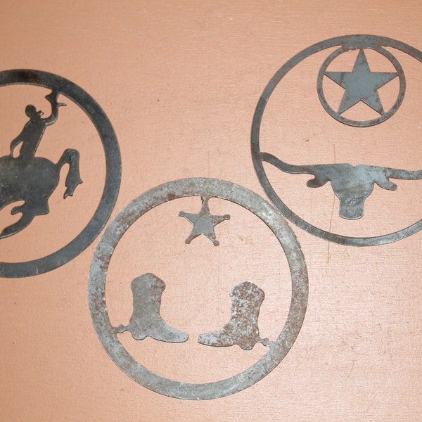 Metal Wall Decor, Round Western Cutouts, Free Ship