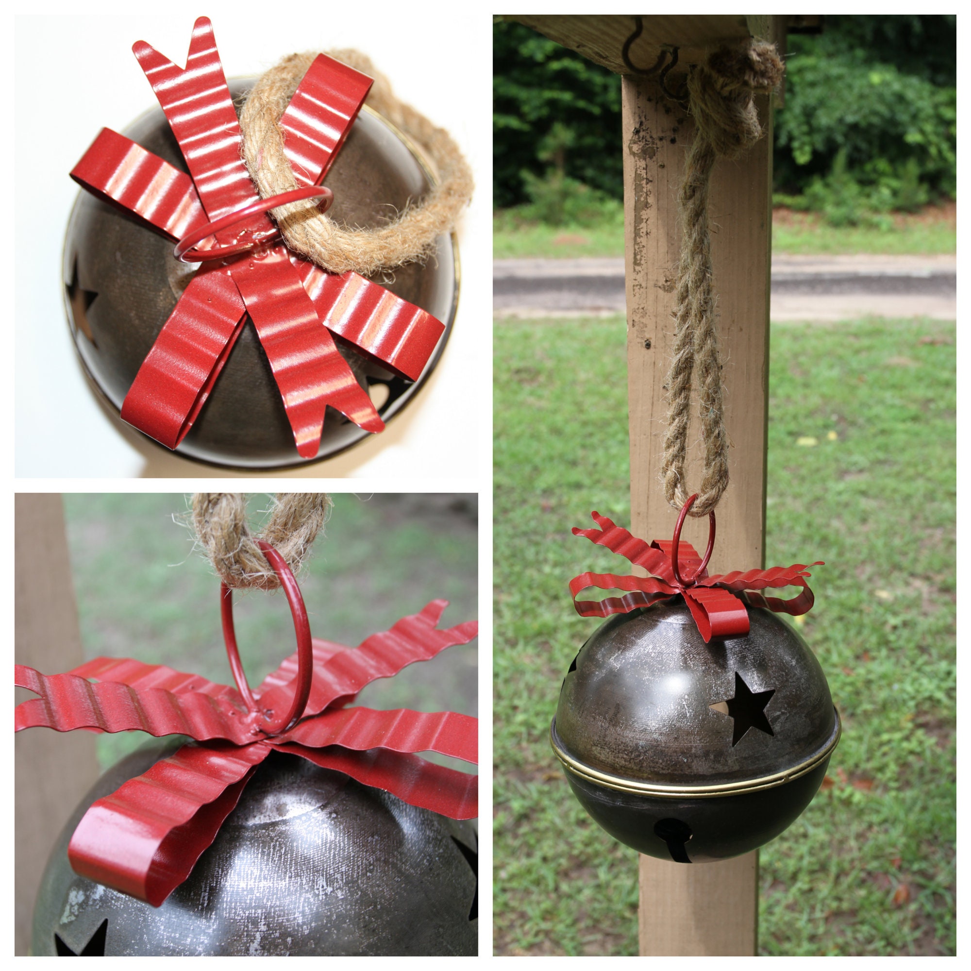 Jumbo Red Metal Tin Large 10 Jingle Bell Christmas Decorating