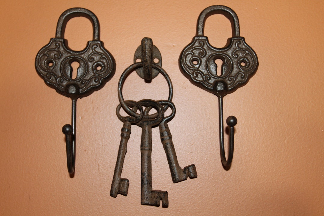 Old World Charm Decor Lock and Keys Wall Hooks Cast Iron Etsy
