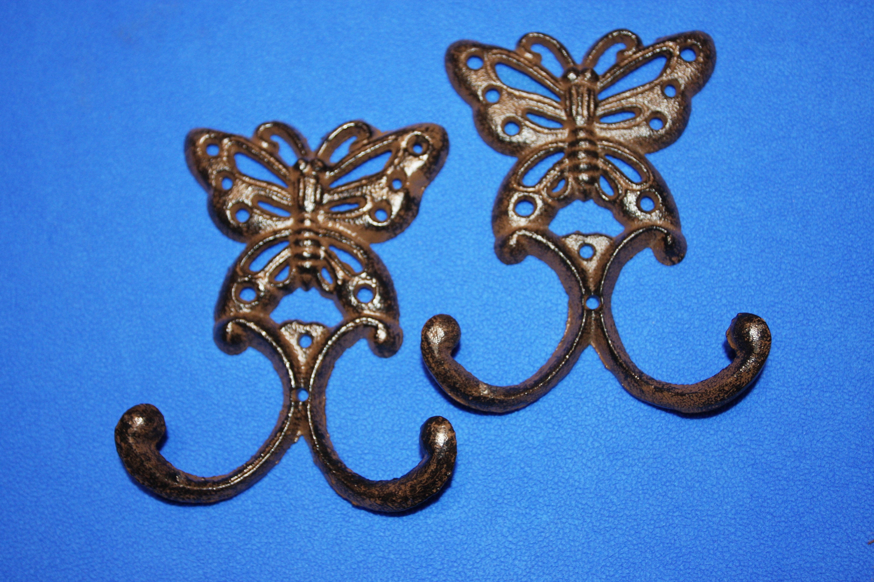 2 pc Butterfly Decor Wall Hooks Double Hooks Cast iron Free | Etsy