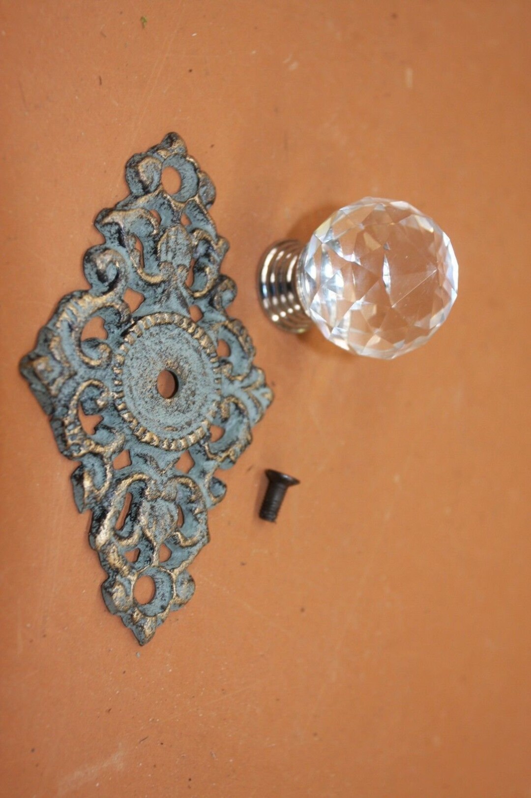 Antique Furniture Restoration Hardware Elegant Crystal Knob Pull Bronze