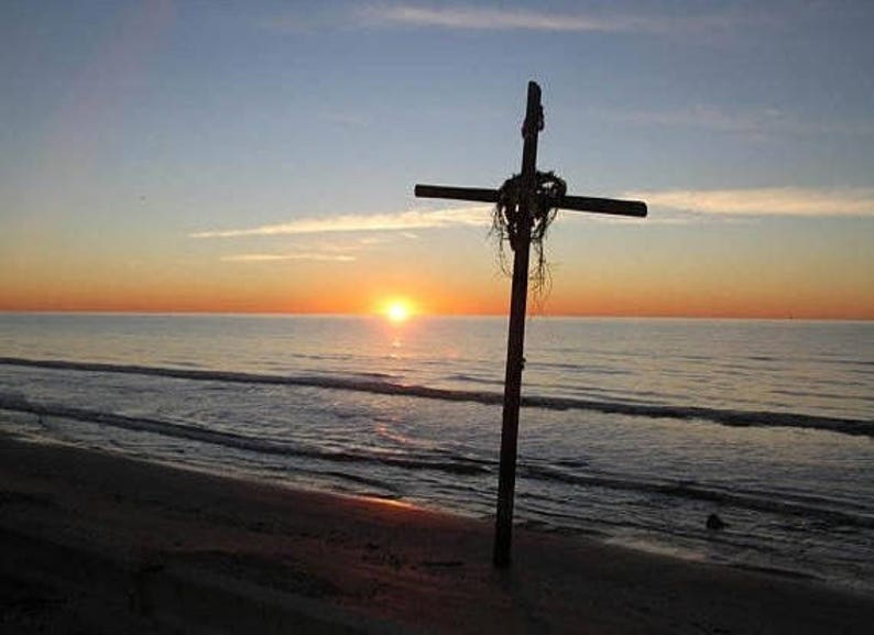 Bolivar Peninsula Beach Cross Sunset, Free Shipping, Original Signed Photo of Bolivar Peninsula, Texas Gulf Coast, Photograph image 1