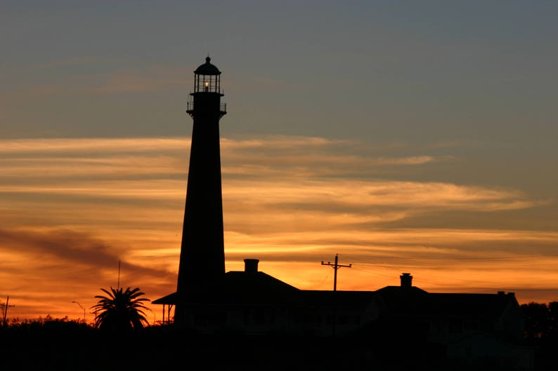 Point Bolivar Lighthouse on Bolivar Peninsula Texas, Free Shipping, Bolivar Lighthouse with Sunset Background,Original Signed Print image 1