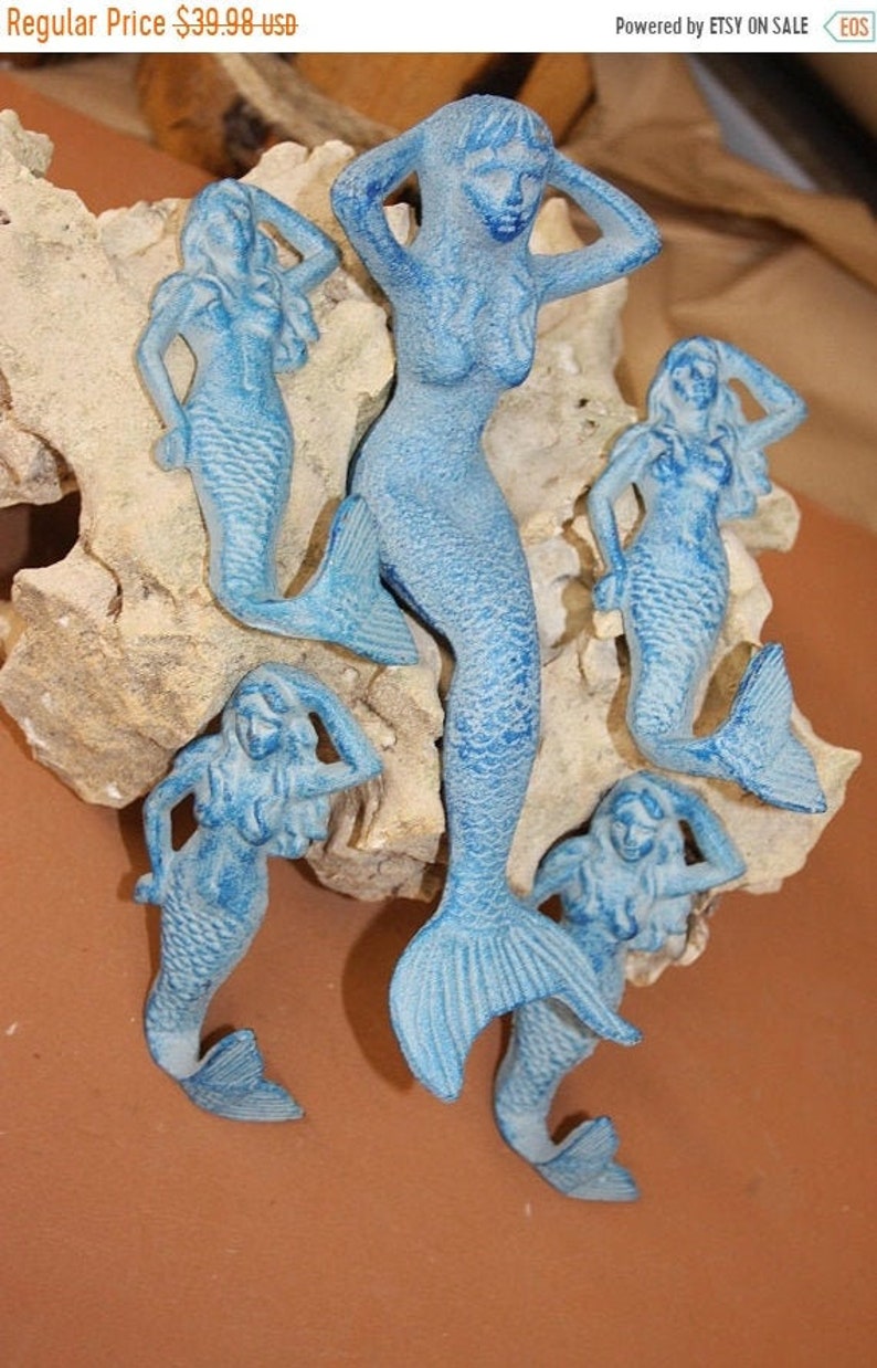 5 pc Blue Mermaid shelf sitters and mermaid wall hooks Free Shipping