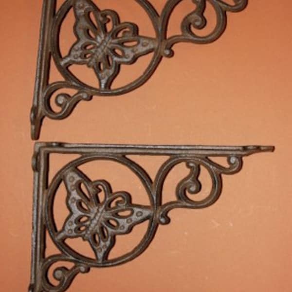 4)pcs, Butterfly shelf brackets, free shipping, cast iron butterfly decor, butterfly  patio and garden decor, 9"  brackets, B-16