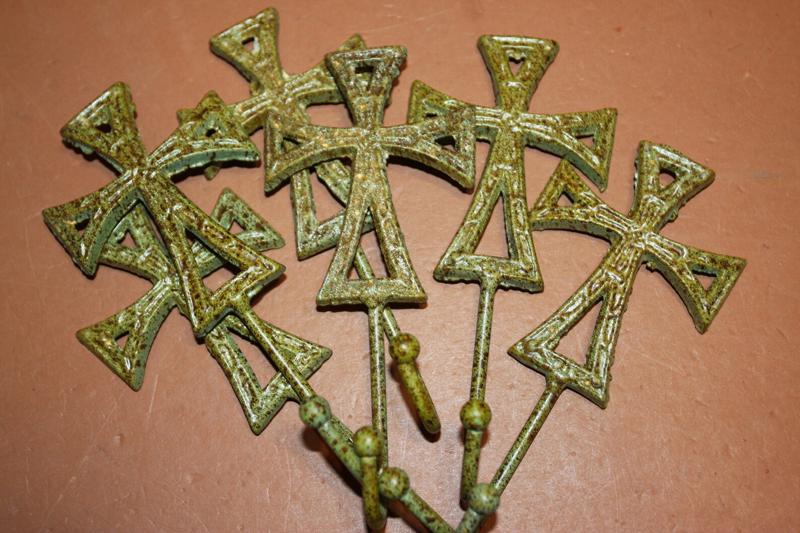 CROSS Wall Hook With A Rustic Gold/green Color Spiritual Etsy