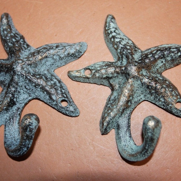 2) Unique Starfish Decor Christmas Gift Cast Iron Wall Hooks, N-24