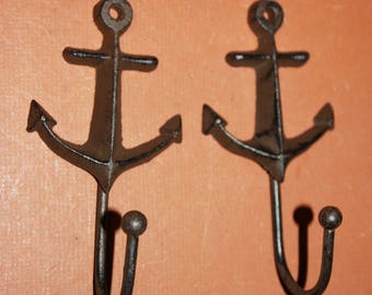 2), Anchor Wall Hooks, 5 1/4", Anchor Coat Hook, Anchor Towel Hook, Anchor Decor, Cast Iron, Maritime Sailor, Free Shipping, H-77