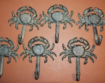 Crabshack Wall Decor, Crab Wall hooks Antiqued Look Solid Cast Iron  inches each, Towel hook, hat hook, coat hook,  BL-34