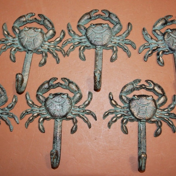 Crabshack Wall Decor, Crab Wall hooks Antiqued Look Solid Cast Iron  inches each, Towel hook, hat hook, coat hook,  BL-34