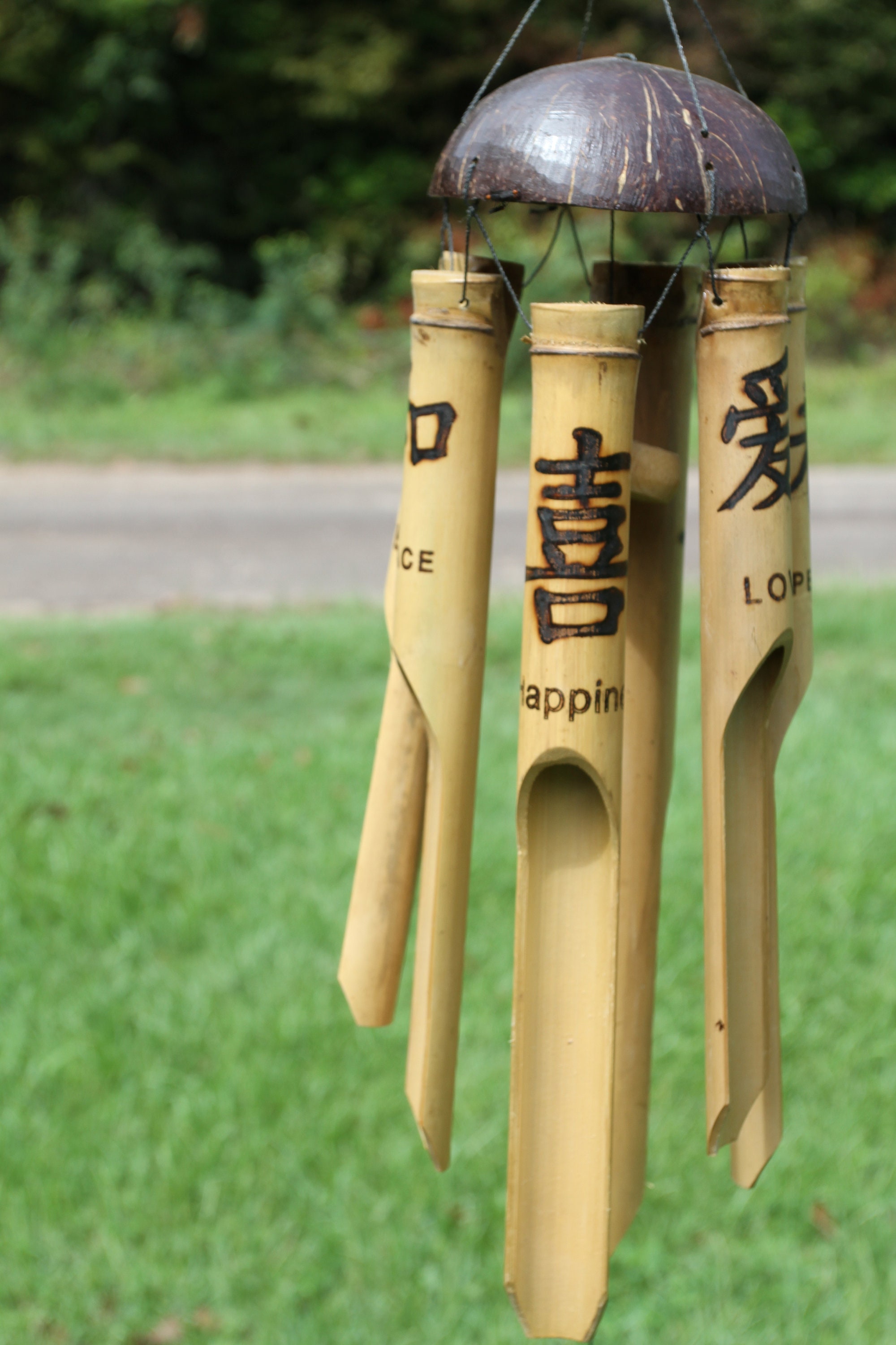 Large Zen Garden Bamboo Wind Chime Peace Love and Happiness Etsy