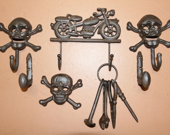 BIKER MANIA COLLECTION / Wall Hooks / Shop Decor /  Motorcycle / Railroad Spikes  / Biker Decor / Craft Supplies / Skulls / Tool Set