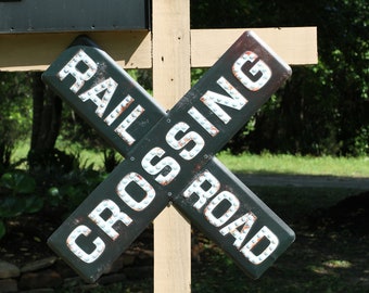 RAILROAD CROSSING Wall Sign / Man Cave Decor / Hobby Room Decor / Enameled Sign / Fathers Day Gift / Train Memorabilia / Home Decor / T-RRS