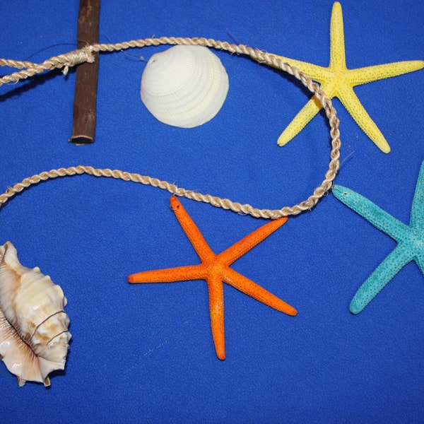 BOLD  Colorful Starfish  garland, star fish and shells Tiki bar decor, Free shipping