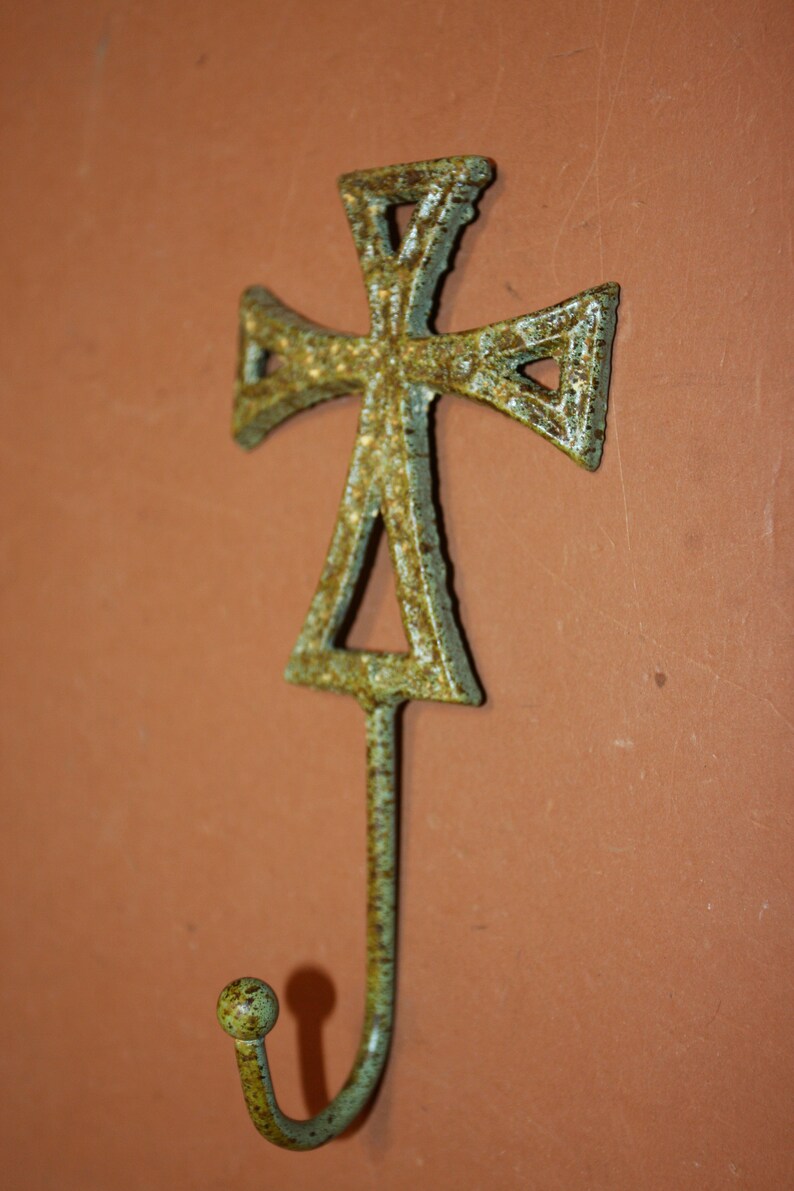 CROSS Wall Hook With A Rustic Gold/green Color Spiritual Etsy