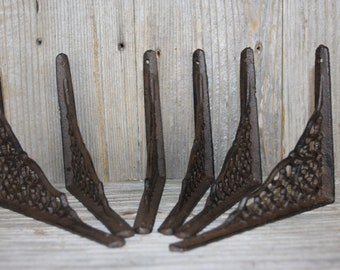 4pc - Early American Antique Lace Design, Cast Iron Shelf Brackets, 6 3/8", Free Ship, B-58