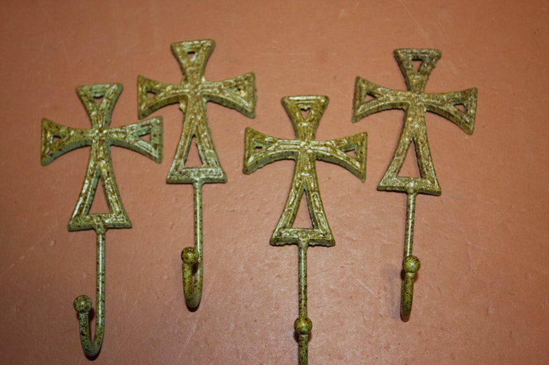 CROSS Wall Hook With A Rustic Gold/green Color Spiritual Etsy