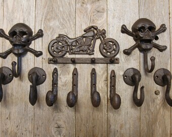 MOTORCYCLE MANIA COLLECTION / Skulls  / Motorcycle / Chian Hook / Railroad Spikes / Fathers Day Gift / Hanging Storage