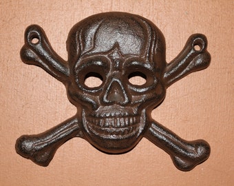 Skull Plaque Wall Decor, Father's Day Gift, Cast Iron, Free Ship H-132