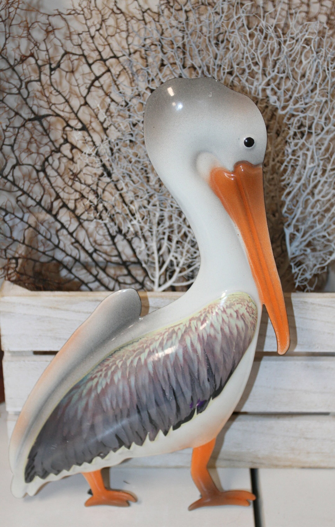 Metal Pelican Wall Hanging Yard Art Beach Coastal Decor Kids Room