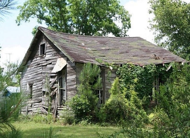 Run-down weathered cabin shack, old Mississippi photos, Free Shipping, rustic old weathered shack, Old Shack photo, West Austin image 1