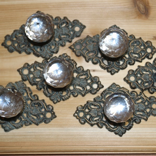 DRAWER , door/drawer knobs, pulls, country decor, victorian decor, bronzed look, cut glass, woodcrafters supply, craft supply HW-62