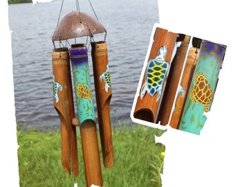 New Arrival !!! Beautiful Hand Painted Sea Turtles, Bamboo Wind Chime, Garden Decor, Home Porch Decoration, Large Wind Wind Chime G-116