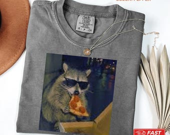 Raccoon Eating Pizza - Funny Meme Shirt Funny Graphic Tee Silly Shirt Gift Sarcastic Novelty Shirts Womens Funny Racoon Meme T-Shirt Vintage