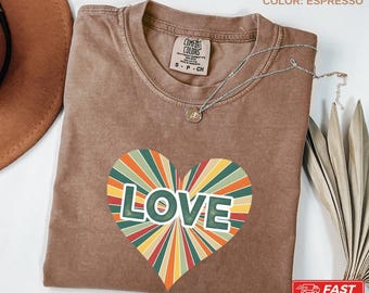 Retro Heart Love Valentines Comfort Colors T-Shirt, Cute Love Tee, Womens Valentines Heart, RetroTee, Love Heart Tee, Couple Valentines Tee