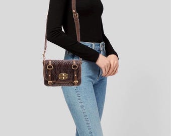 Y2k Vintage MIU MIU Leather Handbag. Grey Quilted Shoulder Bag