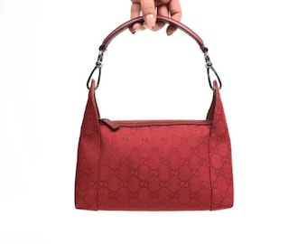 Vintage Gucci Jackie Bag – Burgundy Monogram Fabric, Made in Italy