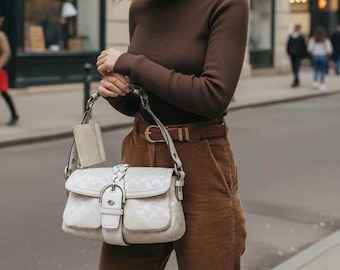 Vintage Coach Soho Shoulder Bag & Wallet Set – Cream Signature Canvas Leather – Y2K Designer Handbag