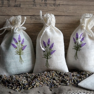 Linen Lavender Bag With Lavender Embroidery Gift Bag