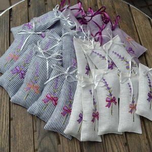 Linen Lavender Bag With Lavender Embroidery Closet Wardrobe Bag