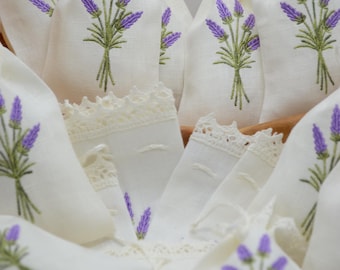 Set of 10 Linen Lavender Bag With Embroidery For Gift Presents Filled With Seeds