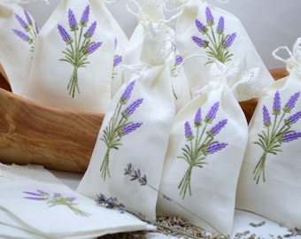 Set of 25 Linen Lavender Bag With Embroidery For Gift Presents Filled With Seeds