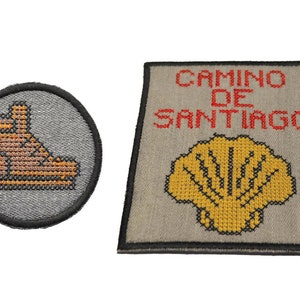 Remendos para botas de caminhada em ponto cruz do Caminho de Santiago