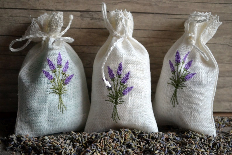 Linen Lavender Bag With Lavender Embroidery Gift Bag image 2