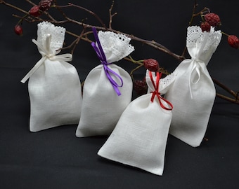 Set of 50 Bags White Linen Lavender Bags With Laces Gift Bags