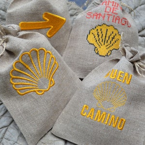 Sac cadeau en lin coquillage jaune flèche Camino de Santiago