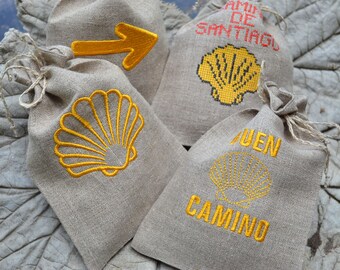 Camino de Santiago Seashell Yellow arrow Linen gift bag