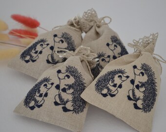 Linen Bags With Hedgehog Embroidery Gift Bag