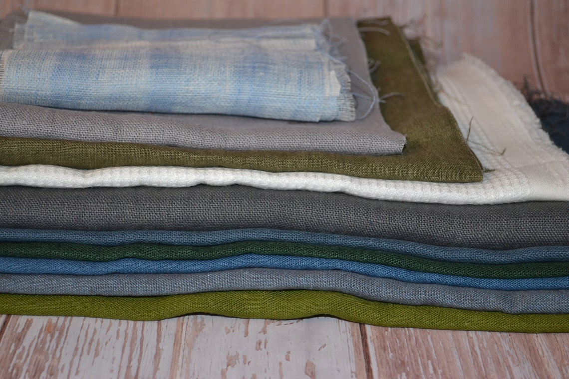 Linen Fabric Scraps Bundle With Lace Colorful Linen Supply Etsy