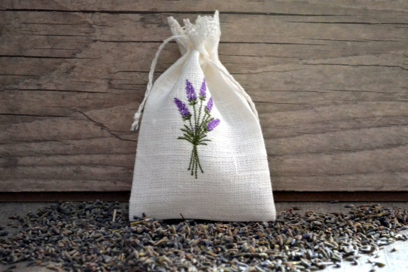 Linen Lavender Bag With Lavender Embroidery Gift Bag image 5