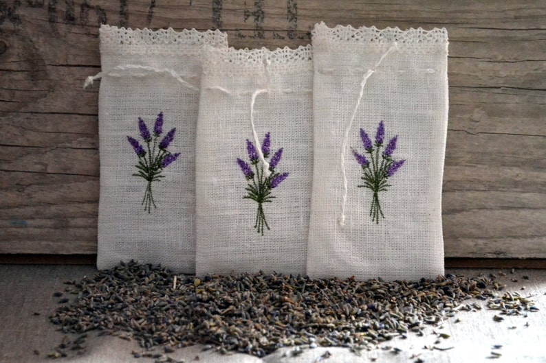 Linen Lavender Bag With Lavender Embroidery Gift Bag image 4